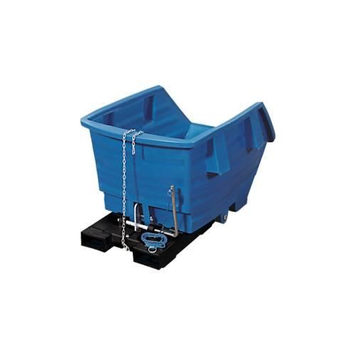 Kippbehälter, Polyethylen, blau, B 920 x T 1420 x H 590 mm, 300 l, Schüttkanthöhe 370 mm, bis 150 kg, Kipp-Arretierungsvorrichtung
