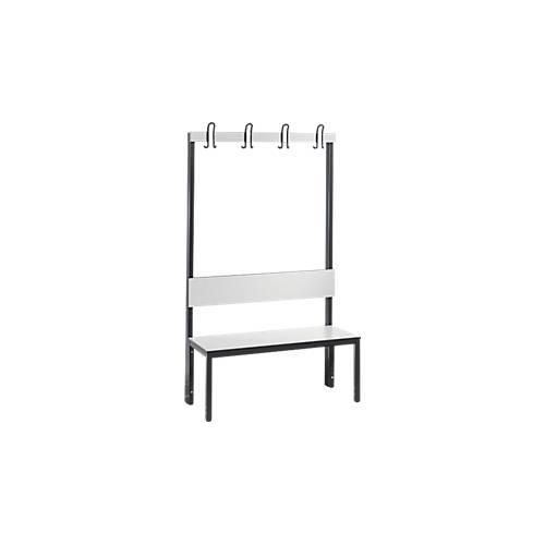 Garderobenbank Basic Plus, 1-seitig, Rückenlehne, ohne Schuhrost, Fußgestell schwarzgrau RAL 7021, B 1000 mm, Dekor weiß