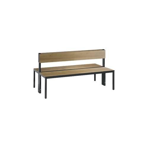 Sitzbank Basic Plus, 2-seitig, Rückenlehne, ohne Schuhrost, 4-Fußgestell schwarzgrau RAL 7021, B 1500 mm, Dekor silbergrau