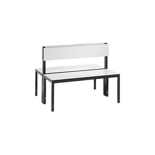 Sitzbank Basic Plus, 2-seitig, Rückenlehne, ohne Schuhrost, 4-Fußgestell schwarzgrau RAL 7021, B 1000 mm, Dekor weiß