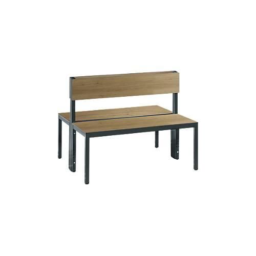Sitzbank Basic Plus, 2-seitig, Rückenlehne, ohne Schuhrost, 4-Fußgestell schwarzgrau RAL 7021, B 1000 mm, Dekor Eiche Ser.
