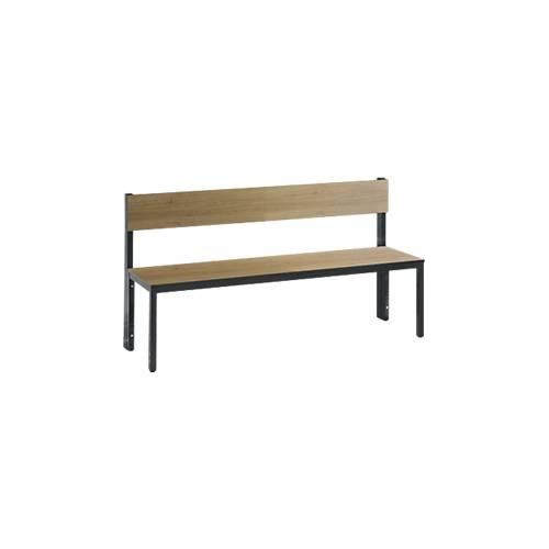 Sitzbank Basic Plus, 1-seitig, Rückenlehne, ohne Schuhrost, 4-Fußgestell schwarzgrau RAL 7021, B 1500 mm, Dekor Eiche Ser.