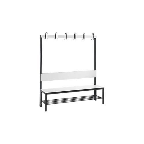 Garderobenbank Basic Plus, 1-seitig, Rückenlehne, mit Schuhrost, Fußgestell schwarzgrau RAL 7021, B 1500 mm, Dekor weiß