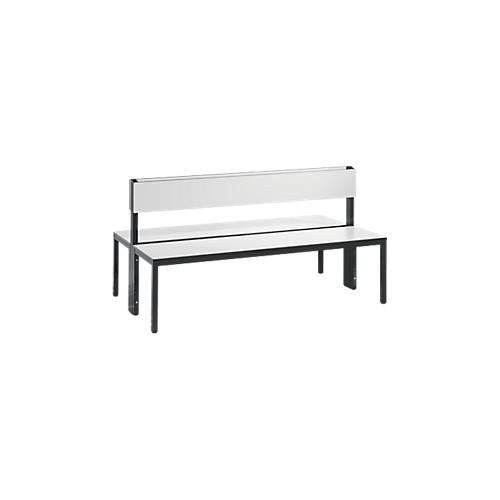 Sitzbank Basic Plus, 2-seitig, Rückenlehne, ohne Schuhrost, 4-Fußgestell schwarzgrau RAL 7021, B 1500 mm, Dekor weiß