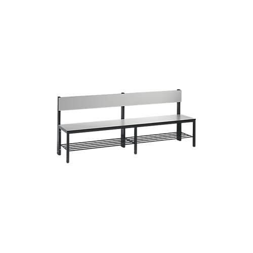 Sitzbank Basic Plus, 1-seitig, Rückenlehne, mit Schuhrost, 4-Fußgestell schwarzgrau RAL 7021, B 1960 mm, Dekor silbergrau