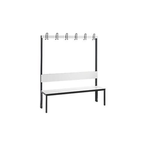 Garderobenbank Basic Plus, 1-seitig, Rückenlehne, ohne Schuhrost, Fußgestell schwarzgrau RAL 7021, B 1500 mm, Dekor weiß