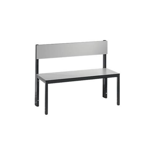 Sitzbank Basic Plus, 1-seitig, Rückenlehne, ohne Schuhrost, 4-Fußgestell schwarzgrau RAL 7021, B 1000 mm, Dekor silbergrau