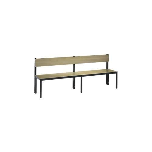 Sitzbank Basic Plus, 1-seitig, Rückenlehne, ohne Schuhrost, 4-Fußgestell schwarzgrau RAL 7021, B 1960 mm, Dekor Eiche Ser.