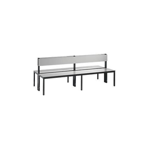 Sitzbank Basic Plus, 2-seitig, Rückenlehne, ohne Schuhrost, 4-Fußgestell schwarzgrau RAL 7021, B 1960 mm, Dekor silbergrau