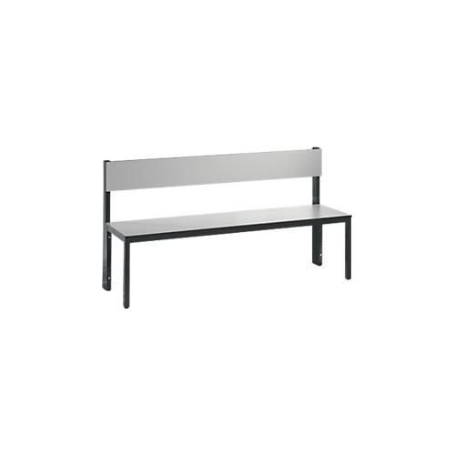 Sitzbank Basic Plus, 1-seitig, Rückenlehne, ohne Schuhrost, 4-Fußgestell schwarzgrau RAL 7021, B 1500 mm, Dekor silbergrau
