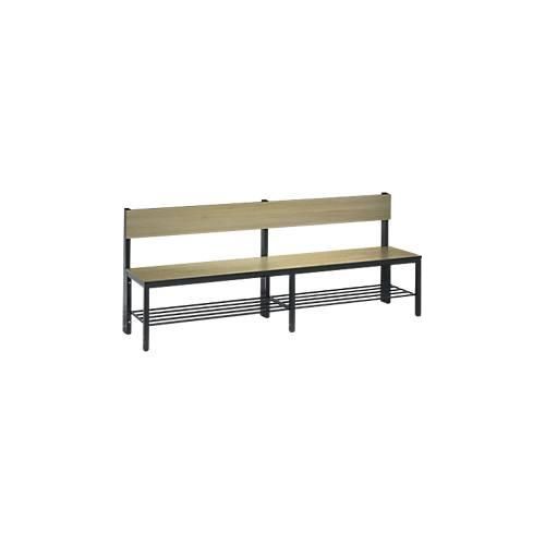 Sitzbank Basic Plus, 1-seitig, Rückenlehne, mit Schuhrost, 4-Fußgestell schwarzgrau RAL 7021, B 1960 mm, Dekor Eiche Ser.