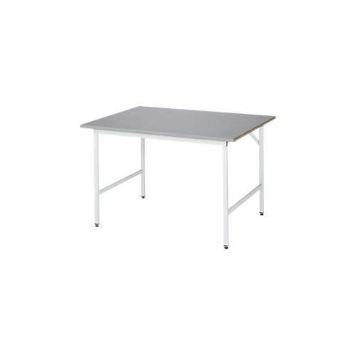 Rau Arbeitstisch Jerry, manuell höhenverstellbar, 25 mm MDF-Platte mit Edelstahlbelag, bis 300 kg, B 1250 x T 1000 x H 800-850 mm, silber/lichtgrau