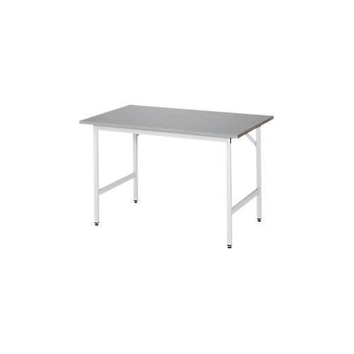Rau Arbeitstisch Jerry, manuell höhenverstellbar, 25 mm MDF-Platte mit Edelstahlbelag, bis 300 kg, B 1250 x T 800 x H 800-850 mm, silber/lichtgrau