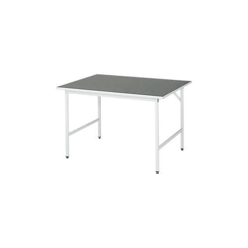 Rau Arbeitstisch Jerry, manuell höhenverstellbar, 25 mm Spanplatte mit Linoleumbelag, bis 300 kg, B 1250 x T 1000 x H 800-850 mm, hellgrau/lichtgrau