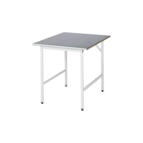 Rau Arbeitstisch Jerry, manuell höhenverstellbar, 25 mm MDF-Platte mit Stahlblechbelag, bis 300 kg, B 1000 x T 1000 x H 800-850 mm, silber/lichtgrau