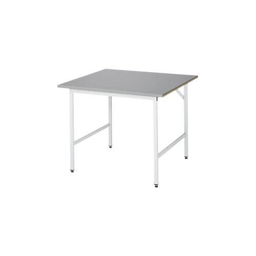 Rau Arbeitstisch Jerry, manuell höhenverstellbar, 25 mm MDF-Platte mit Edelstahlbelag, bis 300 kg, B 1000 x T 1000 x H 800-850 mm, silber/lichtgrau