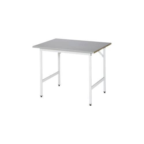 Rau Arbeitstisch Jerry, manuell höhenverstellbar, 25 mm MDF-Platte mit Edelstahlbelag, bis 300 kg, B 1000 x T 800 x H 800-850 mm, silber/lichtgrau