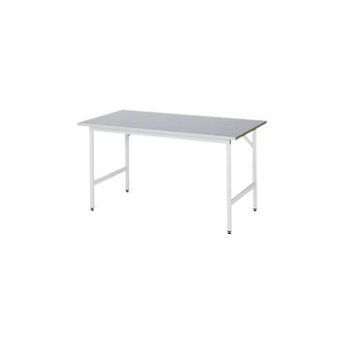Rau Arbeitstisch Jerry, manuell höhenverstellbar, 25 mm MDF-Platte mit Stahlblechbelag, bis 300 kg, B 1500 x T 800 x H 800-850 mm, silber/lichtgrau