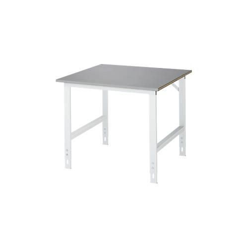 Rau Arbeitstisch Tom, manuell höhenverstellbar, 25 mm MDF-Platte mit Edelstahlbelag, bis 500 kg, B 1000 x T 1000 x H 760-1080 mm, silber/lichtgrau