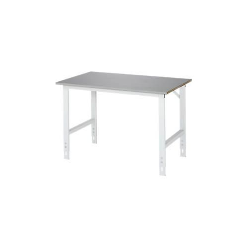 Rau Arbeitstisch Tom, manuell höhenverstellbar, 25 mm MDF-Platte mit Edelstahlbelag, bis 500 kg, B 1250 x T 800 x H 760-1080 mm, silber/lichtgrau
