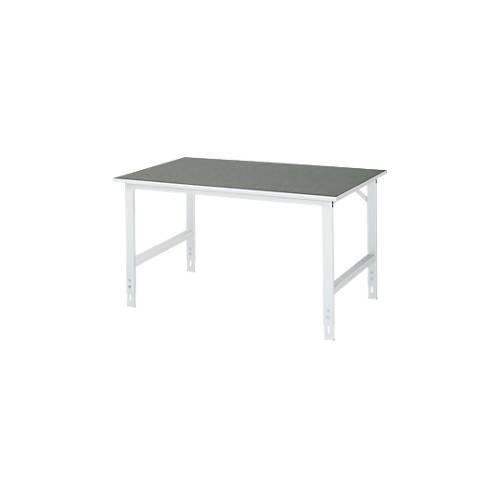 Rau Arbeitstisch Tom, manuell höhenverstellbar, 25 mm Spanplatte mit Linoleumbelag, bis 500 kg, B 1500 x T 1000 x H 760-1080 mm, hellgrau/lichtgrau