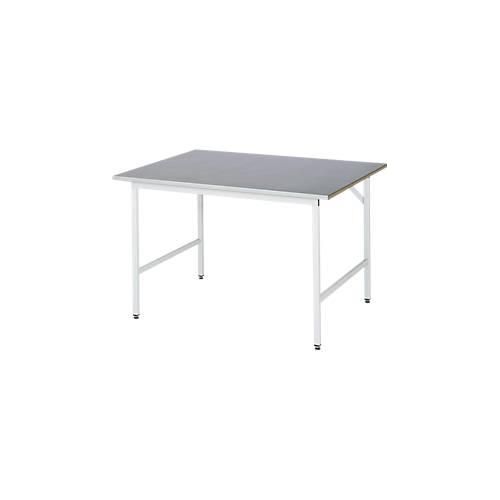 Rau Arbeitstisch Jerry, manuell höhenverstellbar, 25 mm MDF-Platte mit Stahlblechbelag, bis 300 kg, B 1250 x T 1000 x H 800-850 mm, silber/lichtgrau