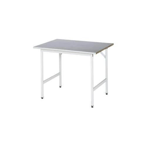 Rau Arbeitstisch Jerry, manuell höhenverstellbar, 25 mm MDF-Platte mit Stahlblechbelag, bis 300 kg, B 1000 x T 1000 x H 800-850 mm, silber/lichtgrau