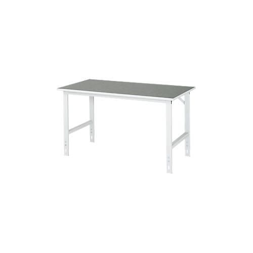 Rau Arbeitstisch Tom, manuell höhenverstellbar, 25 mm Spanplatte mit Linoleumbelag, bis 500 kg, B 1500 x T 800 x H 760-1080 mm, hellgrau/lichtgrau