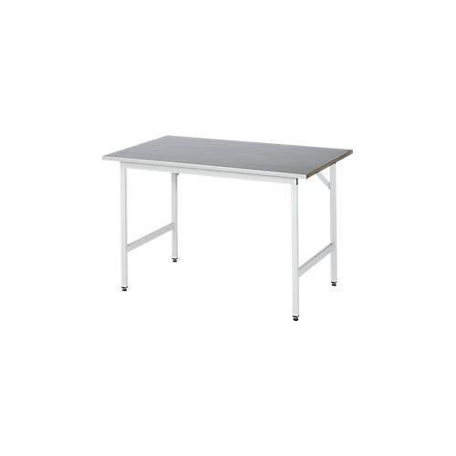 Rau Arbeitstisch Jerry, manuell höhenverstellbar, 25 mm MDF-Platte mit Stahlblechbelag, bis 300 kg, B 1250 x T 800 x H 800-850 mm, silber/lichtgrau
