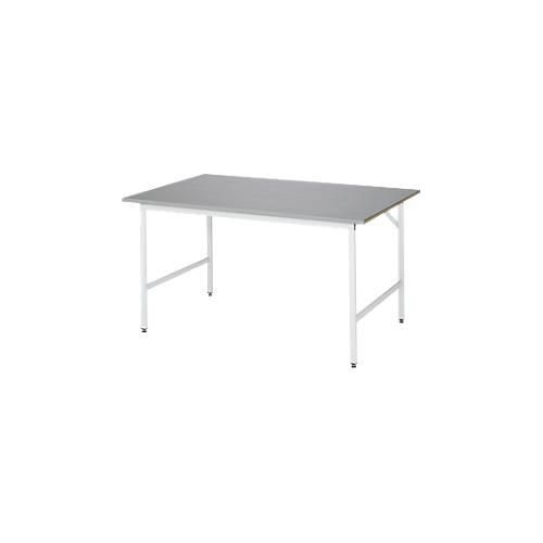Rau Arbeitstisch Jerry, manuell höhenverstellbar, 25 mm MDF-Platte mit Edelstahlbelag, bis 300 kg, B 1500 x T 1000 x H 800-850 mm, silber/lichtgrau