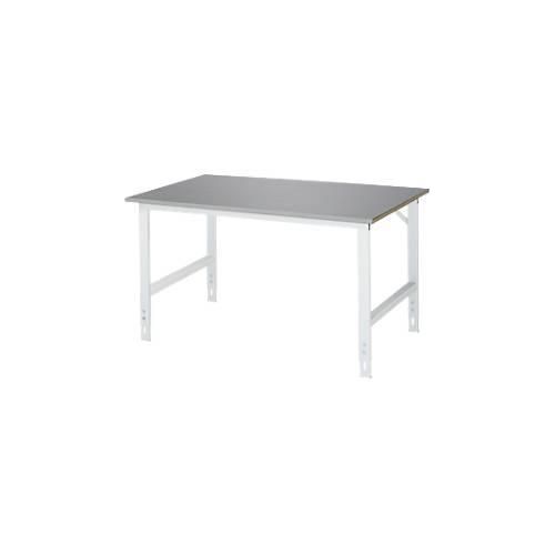 Rau Arbeitstisch Tom, manuell höhenverstellbar, 25 mm MDF-Platte mit Edelstahlbelag, bis 500 kg, B 1500 x T 1000 x H 760-1080 mm, silber/lichtgrau