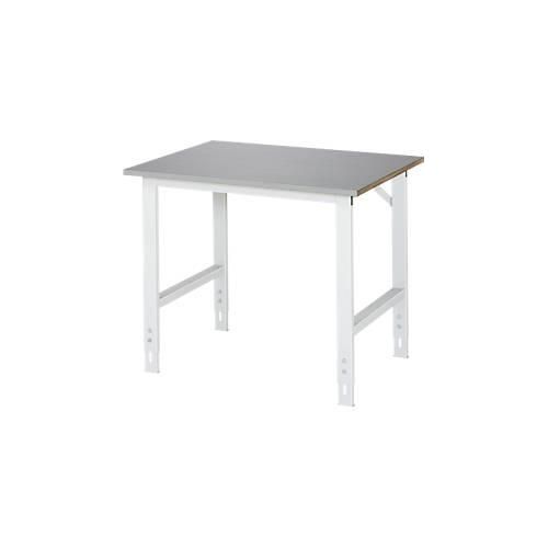Rau Arbeitstisch Tom, manuell höhenverstellbar, 25 mm MDF-Platte mit Edelstahlbelag, bis 500 kg, B 1000 x T 800 x H 760-1080 mm, silber/lichtgrau