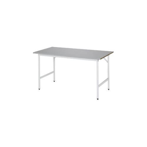 Rau Arbeitstisch Jerry, manuell höhenverstellbar, 25 mm MDF-Platte mit Edelstahlbelag, bis 300 kg, B 1500 x T 800 x H 800-850 mm, silber/lichtgrau