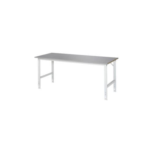 Rau Arbeitstisch Tom, manuell höhenverstellbar, 25 mm MDF-Platte mit Edelstahlbelag, bis 500 kg, B 2000 x T 800 x H 760-1080 mm, silber/lichtgrau