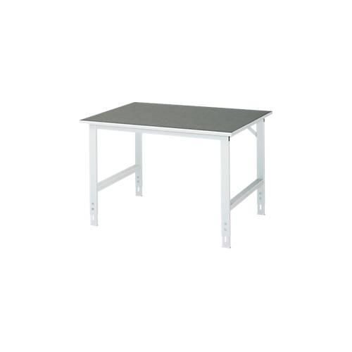 Rau Arbeitstisch Tom, manuell höhenverstellbar, 25 mm Spanplatte mit Linoleumbelag, bis 500 kg, B 1250 x T 1000 x H 760-1080 mm, hellgrau/lichtgrau