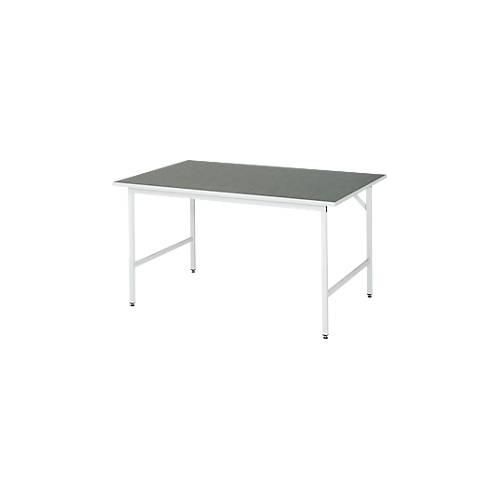 Rau Arbeitstisch Jerry, manuell höhenverstellbar, 25 mm Spanplatte mit Linoleumbelag, bis 300 kg, B 1500 x T 1000 x H 800-850 mm, hellgrau/lichtgrau