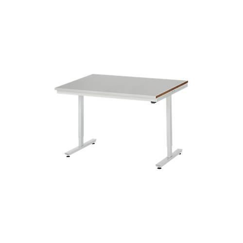 Rau Arbeitstisch Adlatus, elektrisch höhenverstellbar, 25 mm MDF-Platte, Edelstahlbelag, bis 150 kg, B 1250 x T 800 x H 720-1120 mm, silber/lichtgrau