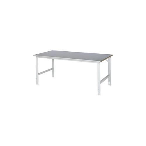 Rau Arbeitstisch Tom, manuell höhenverstellbar, 25 mm MDF-Platte mit Stahlblechbelag, bis 500 kg, B 2000 x T 1000 x H 760-1080 mm, silber/lichtgrau