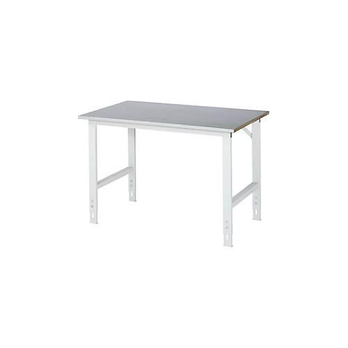 Rau Arbeitstisch Tom, manuell höhenverstellbar, 25 mm MDF-Platte mit Stahlblechbelag, bis 500 kg, B 1250 x T 800 x H 760-1080 mm, silber/lichtgrau