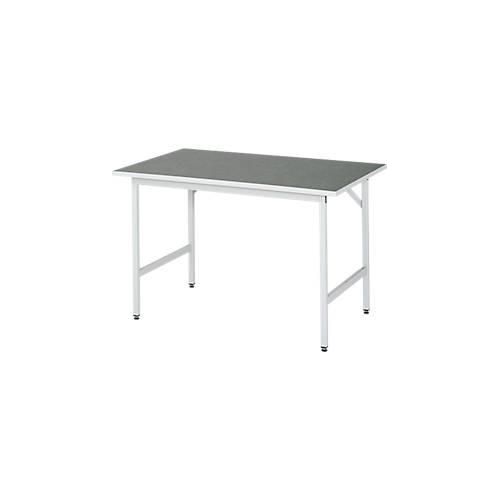 Rau Arbeitstisch Jerry, manuell höhenverstellbar, 25 mm Spanplatte mit Linoleumbelag, bis 300 kg, B 1250 x T 800 x H 800-850 mm, hellgrau/lichtgrau