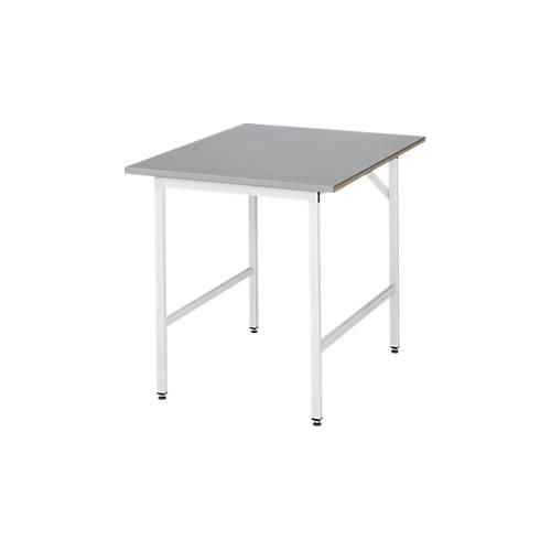 Rau Arbeitstisch Jerry, manuell höhenverstellbar, 25 mm MDF-Platte mit Edelstahlbelag, bis 300 kg, B 750 x T 1000 x H 800-850 mm, silber/lichtgrau