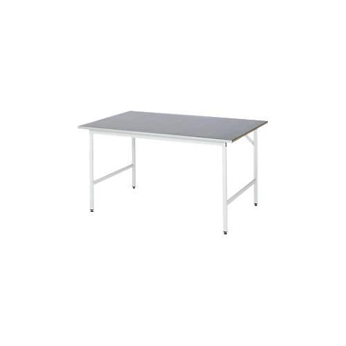 Rau Arbeitstisch Jerry, manuell höhenverstellbar, 25 mm MDF-Platte mit Stahlblechbelag, bis 300 kg, B 1500 x T 1000 x H 800-850 mm, silber/lichtgrau