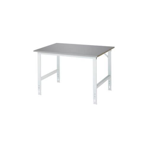 Rau Arbeitstisch Tom, manuell höhenverstellbar, 25 mm MDF-Platte mit Edelstahlbelag, bis 500 kg, B 1250 x T 1000 x H 760-1080 mm, silber/lichtgrau