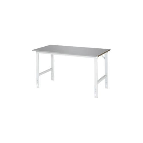 Rau Arbeitstisch Tom, manuell höhenverstellbar, 25 mm MDF-Platte mit Edelstahlbelag, bis 500 kg, B 1500 x T 800 x H 760-1080 mm, silber/lichtgrau