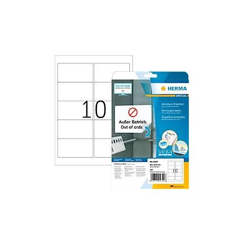 Herma Etiketten Nr. 4349, 96 x 50,8 mm, ablösbar, selbstklebend, sichere Haftung, Papier, weiß, 250 Stück