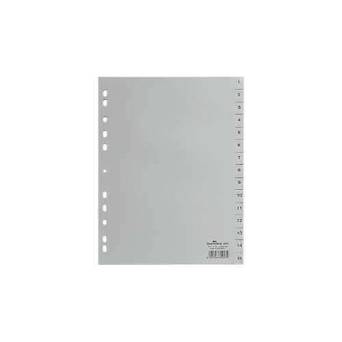 Durable Kunststoffregister, A4 hoch, Zahlen 1-15, grau
