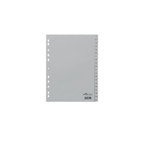Durable Kunststoffregister, A4 hoch, Zahlen 1-20, grau