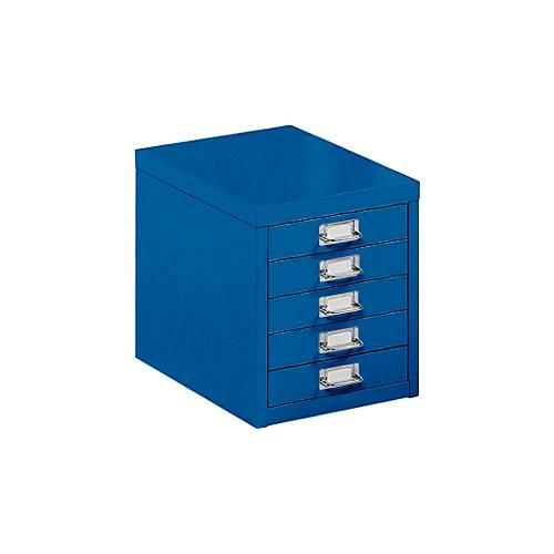 Schubladenschrank DIN A4, mit 5 Schubladen, 330 mm hoch, enzianblau