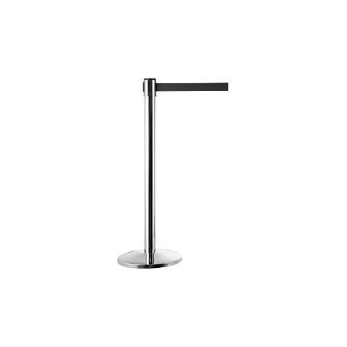 Absperrpfosten, chromsilber, Gurtband schwarz, ausziehbar bis 2 m, selbstaufrollend, mit Bremse, Ø 360 x H 1040 mm, Metall verchromt