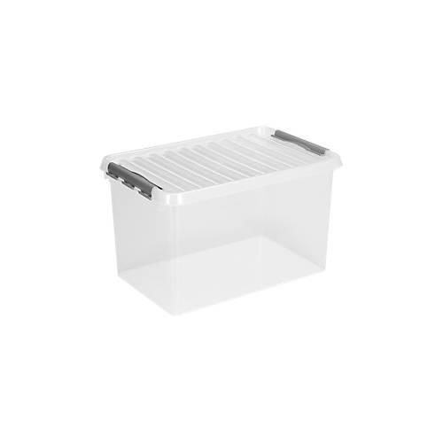 Aufbewahrungsbox Sunware Q-LINE, Verschlussclips, transparent, stapelbar, 62L, L 600 x B 400 x H 420 mm, grau